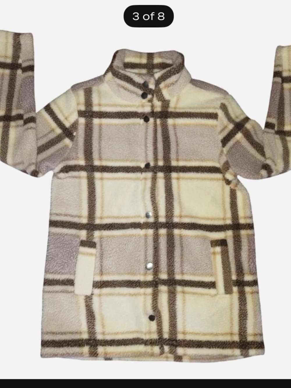 Maurices Cream & Brown Plaid Sherpa Jacket - Women's